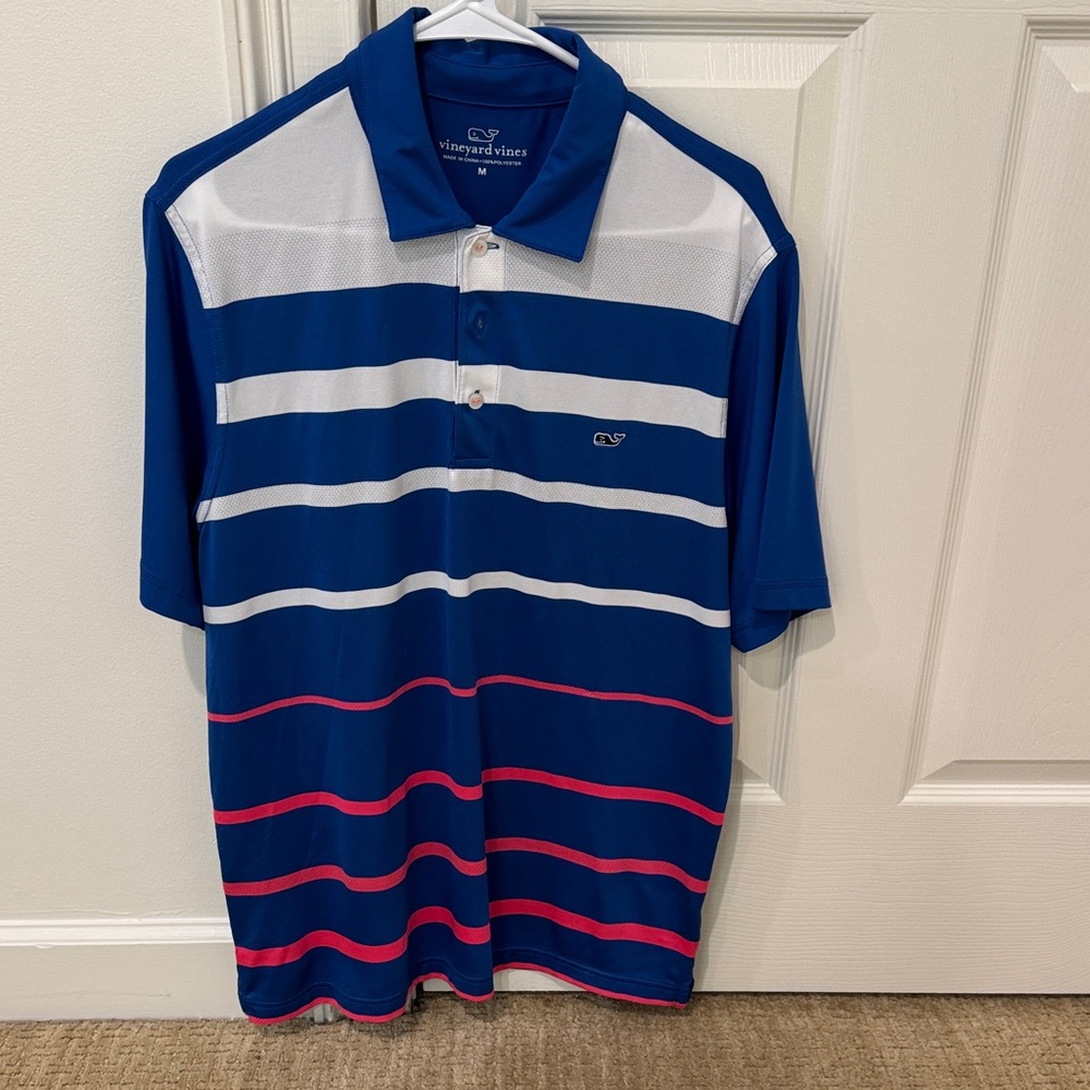 Vineyard Vines Men's Polo in Blue, White, and Pink